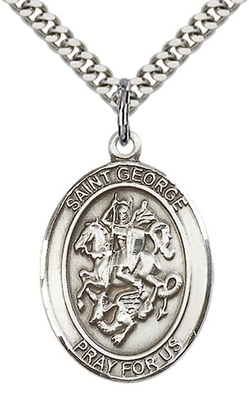STERLING SILVER ST GEORGE PENDANT ON A CHAIN - 1" x 3/4"